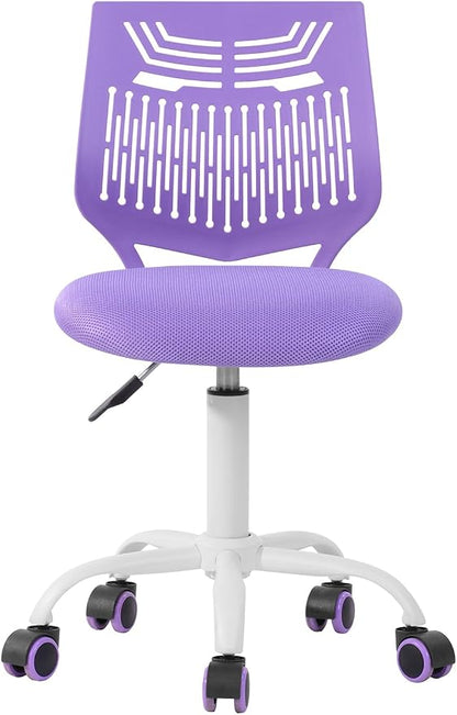 FurnitureR Study Desk Chair Armless, Small Home Office Study Task Chair Adjustable Swivel Low Back with Rolling Wheels for Kids Children Teens Women, Orchid Purple