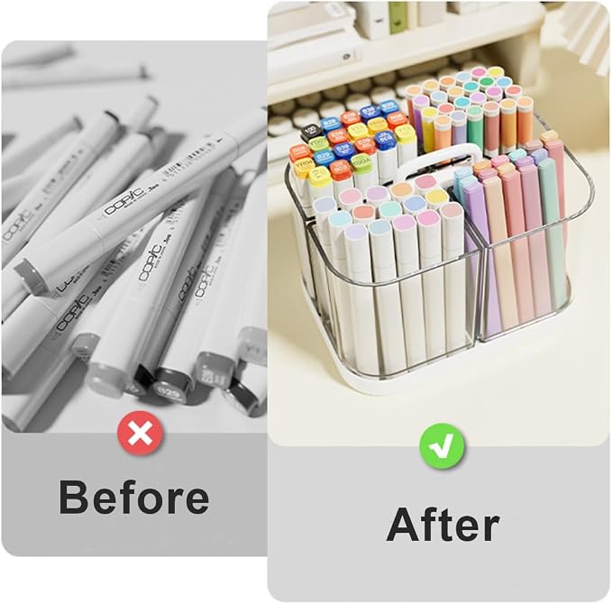 Small Plastic Portable Caddy with Handle, Stackable Pen Holder 4 Compartments, Clear Pencil Organizer for Art Supplies, Crafts, Colored Pencils, Stationery, Markers