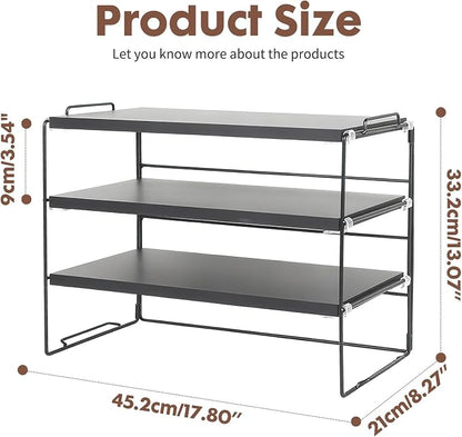 ShellKingdom Desk Shelf Organizer, 3 Tier Desktop Shelves, Adjustable Bookshelf Storage Rack and Office Cubicle Decor for Tabletop, School, Office, Dorm Organization (Black)