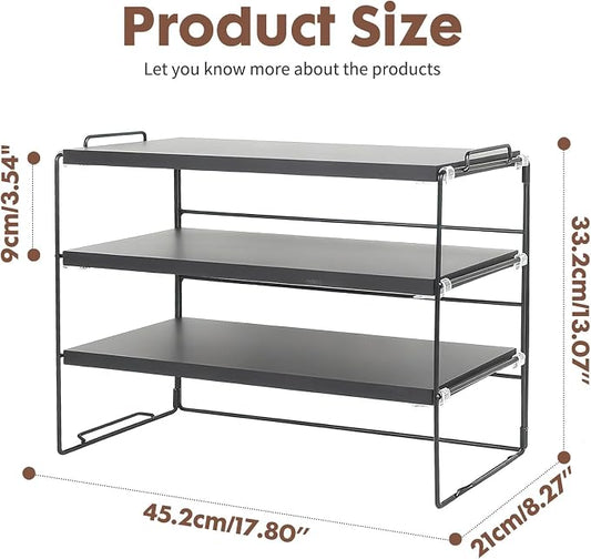ShellKingdom Desk Shelf Organizer, 3 Tier Desktop Shelves, Adjustable Bookshelf Storage Rack and Office Cubicle Decor for Tabletop, School, Office, Dorm Organization (Black)