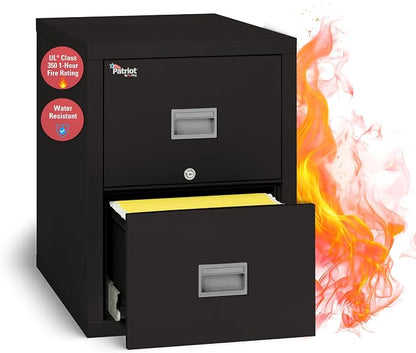 FireKing Patriot 2P2131-CBL Insulated UL Class 350 one-Hour Fire Rated Vertical Filing Cabinet with 2 Drawers, Deep Legal Size, 31-9/16" Length x 20-13/16" Width x 27-3/4" Height, Black