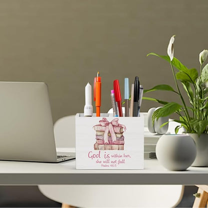 Christian Girly Office Decor Preppy Coquette Bow Room Decor for Girl Women Daughter Pink Pen Holder for Desk Girl Room Workplace Library Home desk decor Holder2832