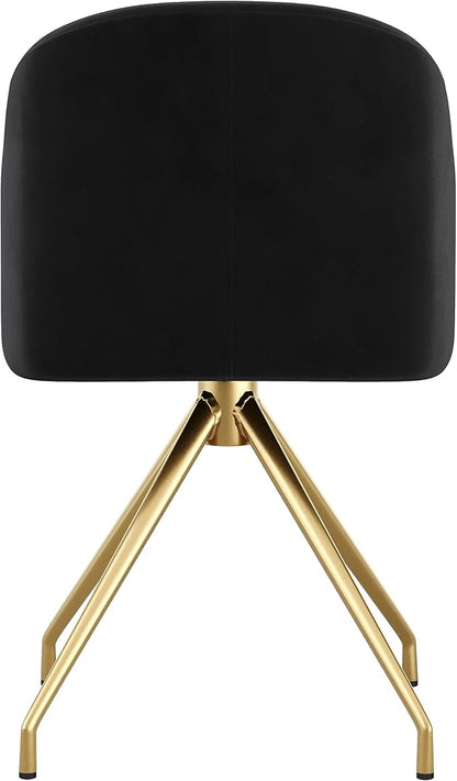 Martha Stewart Sora Stationary Swivel Task Chair with Sloped Arms for Home Office in Black Velvet with Polished Brass Frame
