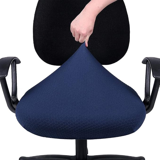Smiry Stretch Jacquard Office Computer Chair Seat Covers, Removable Washable Anti-dust Desk Chair Seat Cushion Protectors - Navy Blue