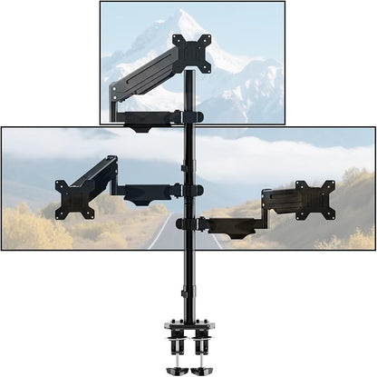 Pholiten Triple Monitor Mount, 3 Gas Spring Monitor Arms for Up to 32 inches Screens, Fully Adjustable Heavy Duty Triple Monitor Mount with Cable Management, Each Arm Holds 22 lbs
