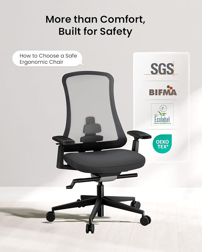 ProtoArc Ergonomic Office Chair - Flexer Pro Mesh Desk Chair with Lumbar Support for Women, Slide Seat & 4D Armrests, Tilt Lock | Stylish & Comfortable for Home Office, Computer Work - Black