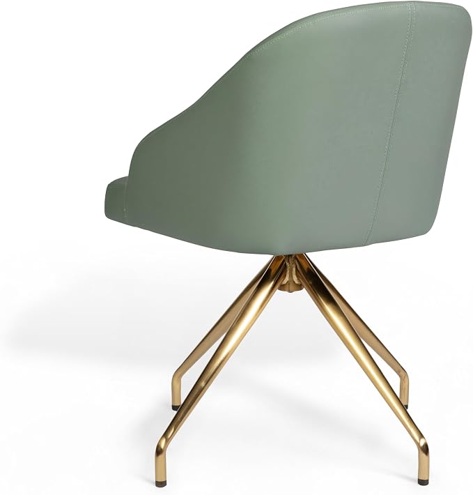 Martha Stewart Sora Stationary Swivel Task Chair with Sloped Arms for Home Office in Sage Faux Leather with Polished Brass Frame