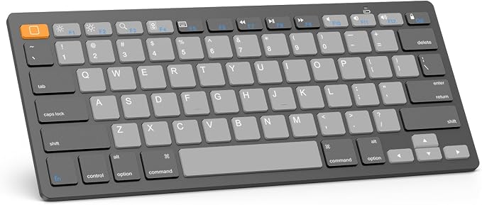 OMOTON Ultra-Slim Bluetooth Keyboard for iPad 11th/10th/9th/8th/7th, iPad Pro/Air/Mini and iPhone Series, Wireless iOS Keyboard with 12 Multimedia Keys for Office, School, Orange & Gray & Deep Gray