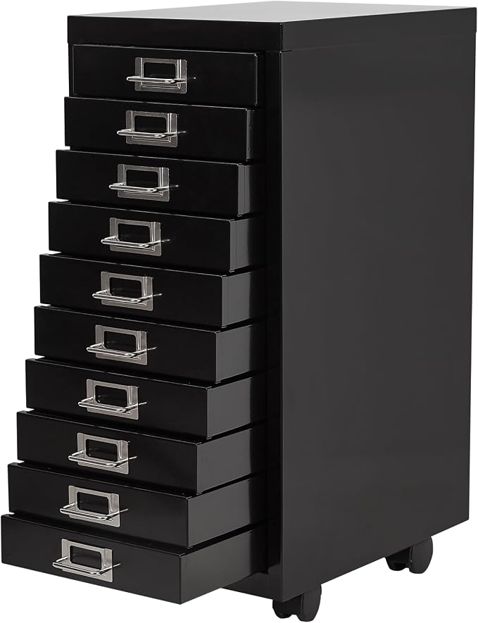File Cabinet Mini 10 Tier Metal File Organizer Document Organizer with Wheel, Black Color, for Home Office, Office Desk File