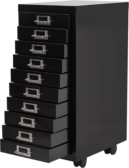File Cabinet Mini 10 Tier Metal File Organizer Document Organizer with Wheel, Black Color, for Home Office, Office Desk File