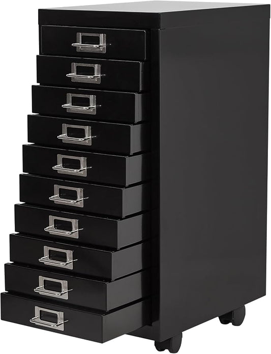 File Cabinet Mini 10 Tier Metal File Organizer Document Organizer with Wheel, Black Color, for Home Office, Office Desk File