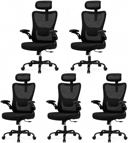 HUANUO Ergonomic Office Chair, High Back Computer Desk Chair with Adjustable Lumbar Support and Headrest, Comfy Gaming Chair with 3D Armrests, Home Office Rolling Chair, Max Load 300 lbs, Pack of 5