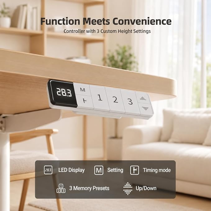Claiks Electric Standing Desk, 48 x 24 Inch Height Adjustable Sit Stand Desk for Home Office, Computer Desk with Memory Presets, Cable Management & Headphone Hooks, 156 lbs Capacity, Nature