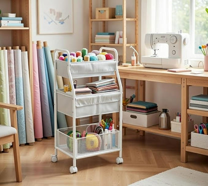 Moteph Rolling Utility Cart with Wheels, 3-Tier Diaper Cart, Rolling Nursery Cart & Baby Caddy Organizer for Nursery Essentials, Bedside/Postpartum Cart, Craft & Art Storage, Rolling Book Cart