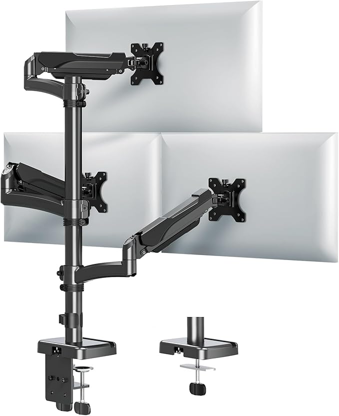 MOUNTUP Triple Monitor Mount Fits Max 32 Inch Screen, Holds 4.4-17.6lbs, 3 Monitors Desk Mount, Triple Monitor Stand for Desk, Adjutable Arm with Clamp/Grommet Base, for Home Office, 75x75/100x100