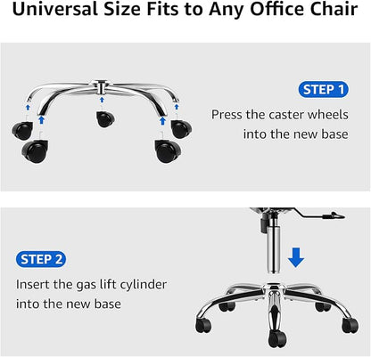 Mastery Mart Office Chair Base Replacement, 28 Inch Heavy Duty(2500 Lbs) Metal Leg, Reinforced to Repair Swivel Gaming Chair Bottom Part with Universal Caster and Gas Cylinder Size (Silver)