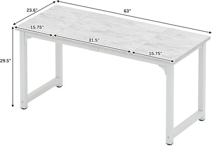 NSdirect 63" Large Computer Desk,Modern Simple Style PC Table Office Desk Wide Workstation for Study Writing,Gaming and Home Office,Extra 1" Thicker Wooden Tabletop and Black Metal Frame,Stone White