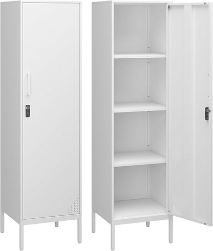 Metal Storage Cabinet 59" H Locker Storage Cabinet with Door and Adjustable Shelves for Home Office School Gym Garage Pantry (White)