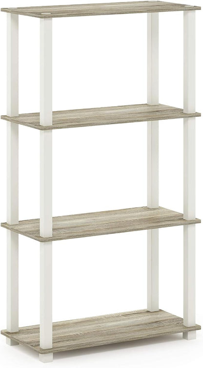 Furinno TURN-S-TUBE Storage Shelves, 4-Tier Book Shelf, Corner Shelf, Toolless Open Shelves, for Organization and Storage, Living Room, Garage, Home Office, Sonoma Oak