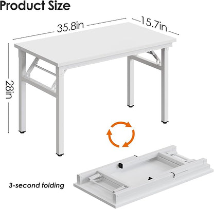 Need Office Computer Desk -35.8 L Sturdy and Heavy Duty Folding Laptop Table,Writing Table/Home Office Desk/Sewing Table, No Assembly Required, White & White Frame