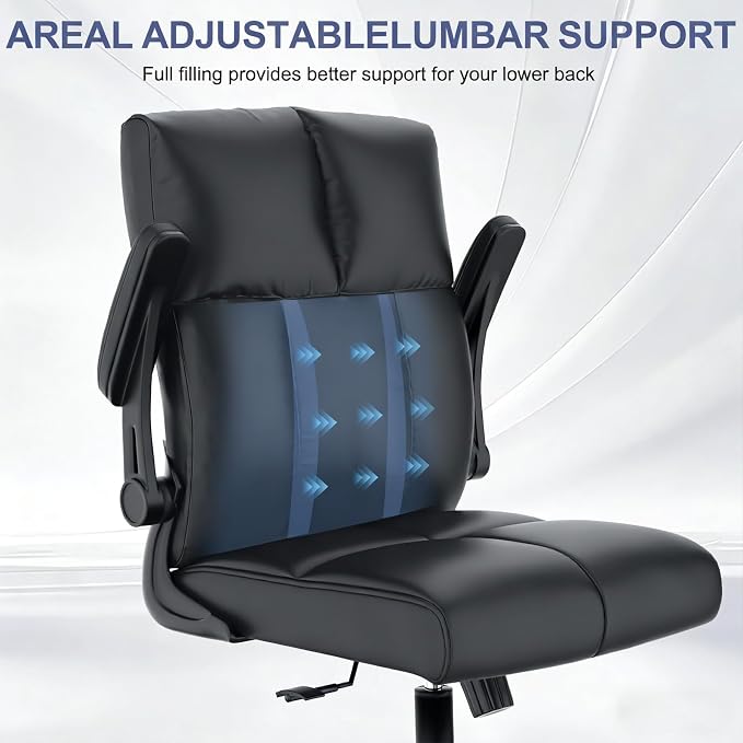 balmstar Leather Office Chair Computer Desk Chair, 360° Swivel Rolling Wheels, Adjustable Tilt Angle 90°-135° with Lumbar Support Executive Chair for Home Office with 350LBS Capacity（Black）