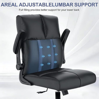 balmstar Leather Office Chair Computer Desk Chair, 360° Swivel Rolling Wheels, Adjustable Tilt Angle 90°-135° with Lumbar Support Executive Chair for Home Office with 350LBS Capacity（Black）