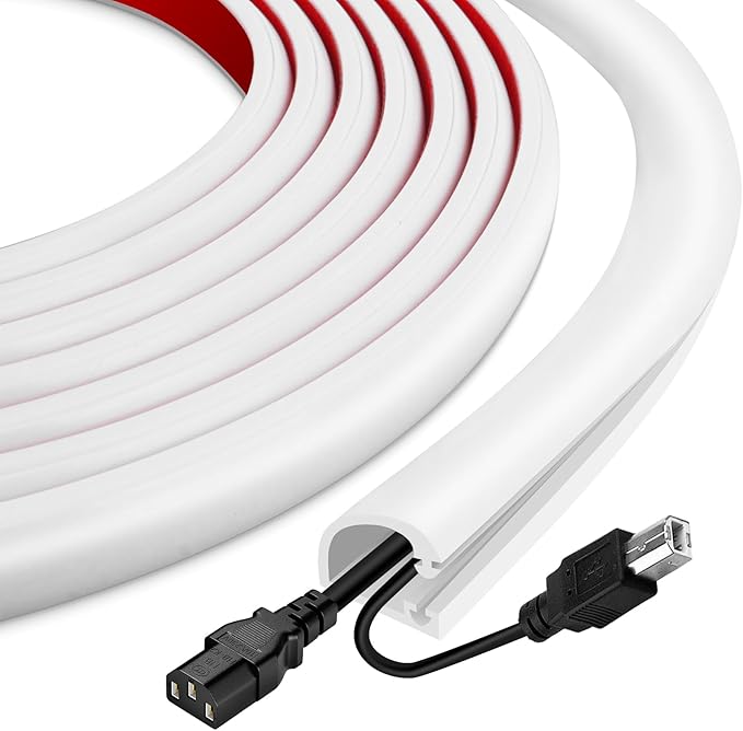 Silicone Cord Covers Wall Self-Adhesive Cord Covers for Wires on Wall Wire Hider Flexible Cable Hider with Side-Opening for Home Office TV Cable Management (0.59" W x 0.39" H x 39" L, White)