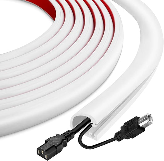 Silicone Cord Covers Wall Self-Adhesive Cord Covers for Wires on Wall Wire Hider Flexible Cable Hider with Side-Opening for Home Office TV Cable Management (0.31" W x 0.31" H x 39" L, White)