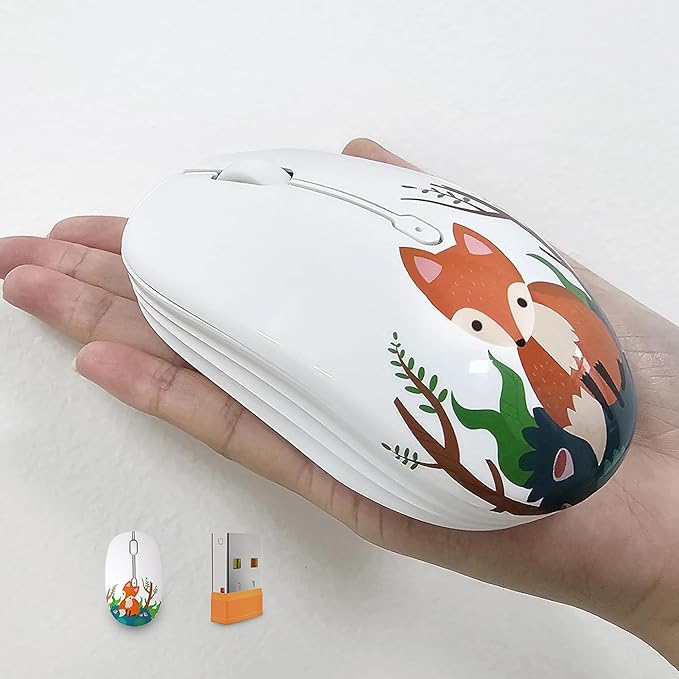 FMOUSE Cute Wireless Mouse, Bluetooth & 2.4GHz Dual Mode, Silent Click, AA Battery Powered, Kawaii for Kids Students Teen Girls, Compatible with Laptop Mac iPad PC (Fox)