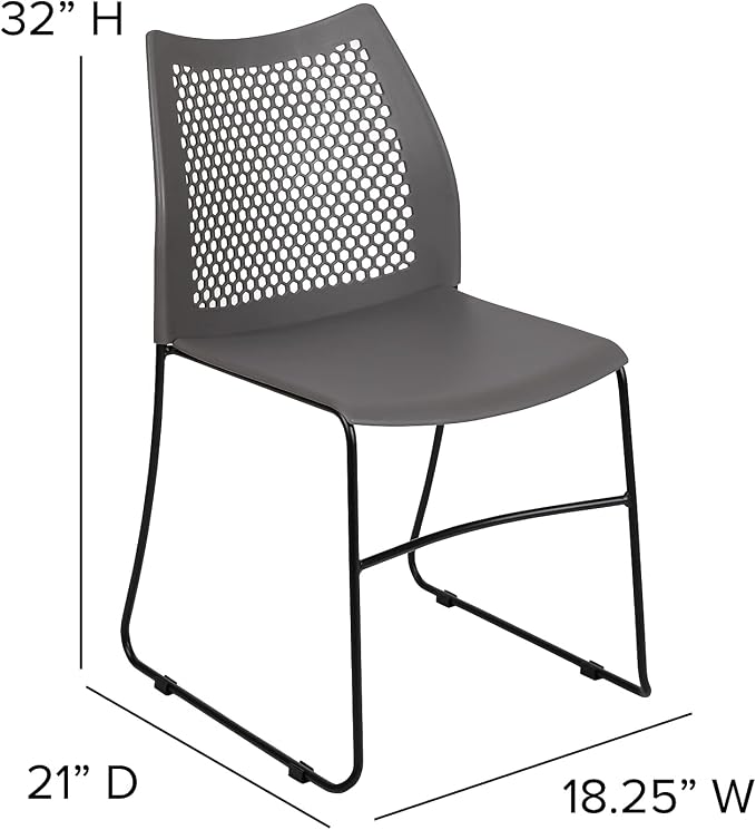 Flash Furniture Hercules Series Contoured Lobby Chairs with Air-Vent Honeycomb Backs, Ergonomic Stacking Chairs for Offices, Set of 5, Gray