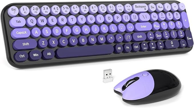 MOFII Wireless Keyboard and Mouse Combo, Compact Small Keyboard with Large Print, 2.4GHz Retro Typewriter Keyboard, Quiet Click Mouse for PC, Laptop, Desktop, Windows (Black Purple Gradient)