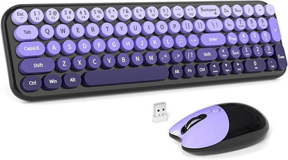 MOFII Wireless Keyboard and Mouse Combo, Compact Small Keyboard with Large Print, 2.4GHz Retro Typewriter Keyboard, Quiet Click Mouse for PC, Laptop, Desktop, Windows (Black Purple Gradient)