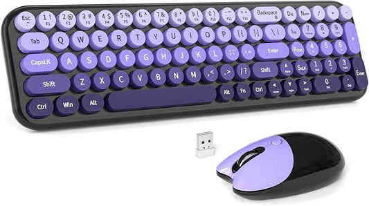 MOFII Wireless Keyboard and Mouse Combo, Compact Small Keyboard with Large Print, 2.4GHz Retro Typewriter Keyboard, Quiet Click Mouse for PC, Laptop, Desktop, Windows (Black Purple Gradient)
