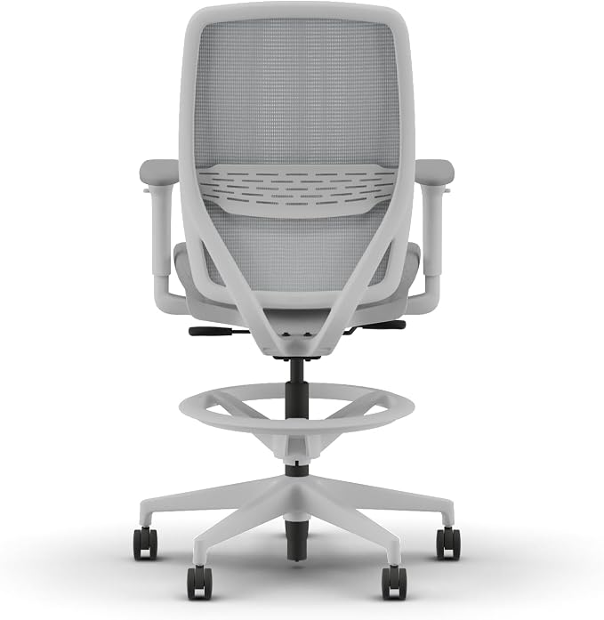 HON Nucleus Task Stool, Ergonomic Office Chair, Home Office Desk Chairs, Synchro-Tilt with Seat Slider, Adjustable Footring, Height-Width Adjustable Arms, Fog Mesh, White Frame, Aspen