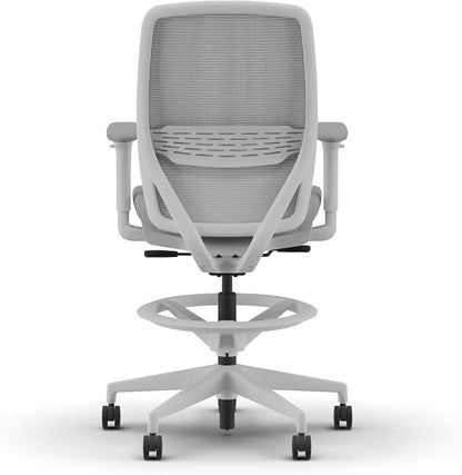 HON Nucleus Task Stool, Ergonomic Office Chair, Home Office Desk Chairs, Synchro-Tilt with Seat Slider, Adjustable Footring, Height-Width Adjustable Arms, Fog Mesh, White Frame, Aspen