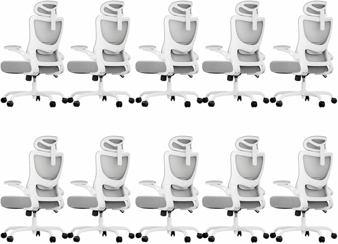 Marsail Ergonomic Office Chair with 3D Armrests, Pack of 10 | Office Desk Chair with High Back Mesh, Adjustable Lumbar Support, Rolling Work Swivel Task Chairs with Wheel, Headrest, home
