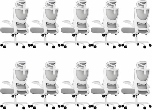 Marsail Ergonomic Office Chair with 3D Armrests, Pack of 10 | Office Desk Chair with High Back Mesh, Adjustable Lumbar Support, Rolling Work Swivel Task Chairs with Wheel, Headrest, home