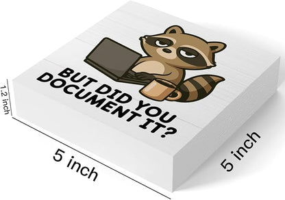 mmiishe Raccoon Gifts for Women But Did You Document It Desk Decor | Trash Panda Office Decor for Women Friend Girls Bestie Wooden Box Sign Bedroom Office Birthday Graduation Gift 5 x 5 Inches