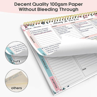 Taja Weekly To Do List Notepad with 52 Undated Sheets（8.5"×11"）- Weekly Desk Planner for Women & Man, Work and Home - 1 Pack Whispering Petal