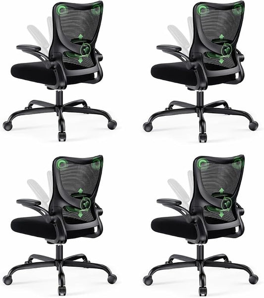 Marsail Ergonomic Office Chair Desk Chair with 3D PU Armrests and Adjustable Lumbar Support Breathable Mesh Chair Executive Rolling Swivel Comfy Task Chair for Home Office Gaming，Pack of 4