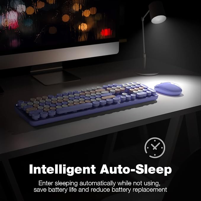 Dilter Wireless Keyboard and Mouse Combo, 104 Keys Full-Sized Typewriter Keyboards, 2.4 GHz USB Receiver Plug and Play, for Windows, PC, Laptop, Desktop (Purple Colorful)