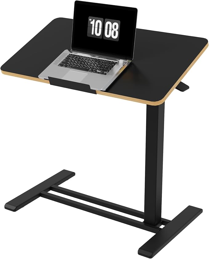 FLEXISPOT H7 PRO Mobile Standing Desk Adjustable Overbed Table Pneumatic with Wheels 90°Tiltable Portable Laptop Desk Rolling Computer Cart Foldable Bedside Table(27.6" W x 15.7" D, Black Maple)