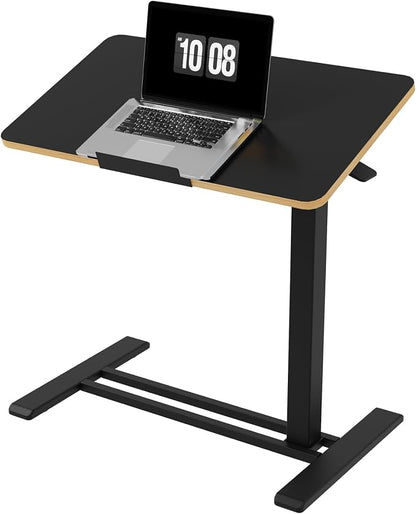 FLEXISPOT H7 PRO Mobile Standing Desk Adjustable Overbed Table Pneumatic with Wheels 90°Tiltable Portable Laptop Desk Rolling Computer Cart Foldable Bedside Table(27.6" W x 15.7" D, Black Maple)