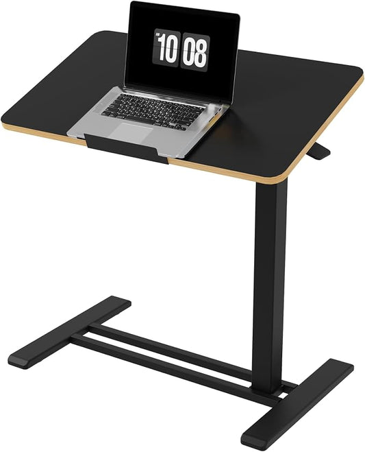 FLEXISPOT H7 PRO Mobile Standing Desk Adjustable Overbed Table Pneumatic with Wheels 90°Tiltable Portable Laptop Desk Rolling Computer Cart Foldable Bedside Table(27.6" W x 15.7" D, Black Maple)