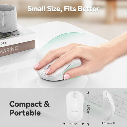 TECKNET Wireless Mouse for Laptop, 2.4G Silent Mouse Quiet Click, Small Portable Computer Mouse, 5 DPI Levels, Cordless Mice for PC, Chromebook, Mac - White