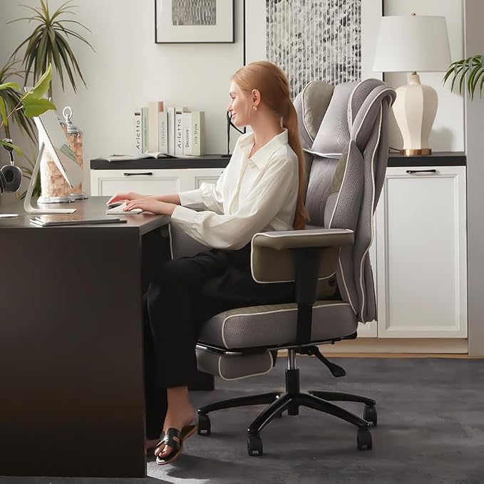 Dowinx Big and Tall Office Chair 400 Lbs with Rotating Massage Lumbar Support, Wide Thick Seat Cushion and Adjustable Armrest,Mesh Computer Gaming Chairs with Footrest,Grey