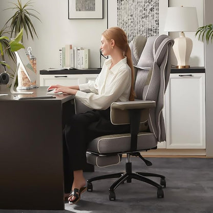 Dowinx Big and Tall Office Chair 400 Lbs with Rotating Massage Lumbar Support, Wide Thick Seat Cushion and Adjustable Armrest,Mesh Computer Gaming Chairs with Footrest,Grey