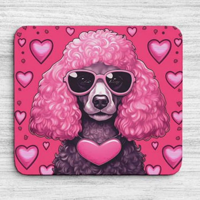 Pink Mousepad Glamour Dog Poodle Mouse Pad for Home Office Gaming Working Desk Computer Desktop Accessories Non-Slip Rubber Mousepad for Dog Lovers
