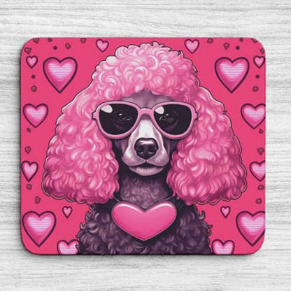 Pink Mousepad Glamour Dog Poodle Mouse Pad for Home Office Gaming Working Desk Computer Desktop Accessories Non-Slip Rubber Mousepad for Dog Lovers