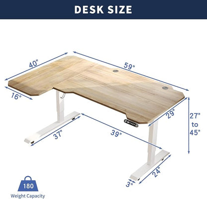 Ergonomic Electric Standing Desk 59 Inch, Height Adjustable Sit Stand Desk with Memory Keypad and Large Work Surface